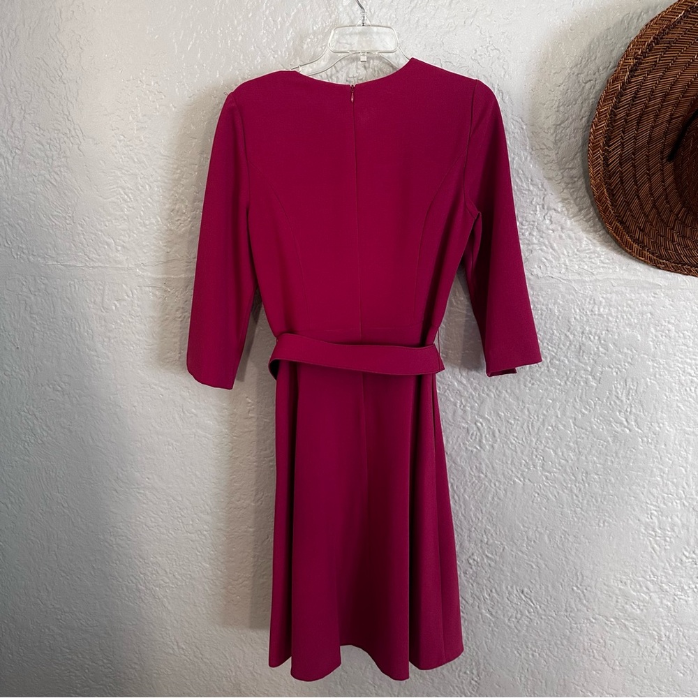 Eliza J Belted Solid Pink A-Line Split Sleeve Knee-Length Dress Size 10 - Picture 8 of 9